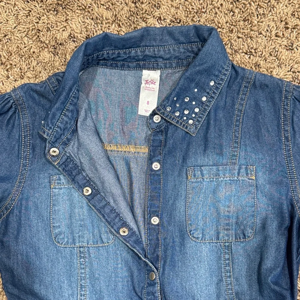 Justice Girl Blue Denim Kids Dress Size 8